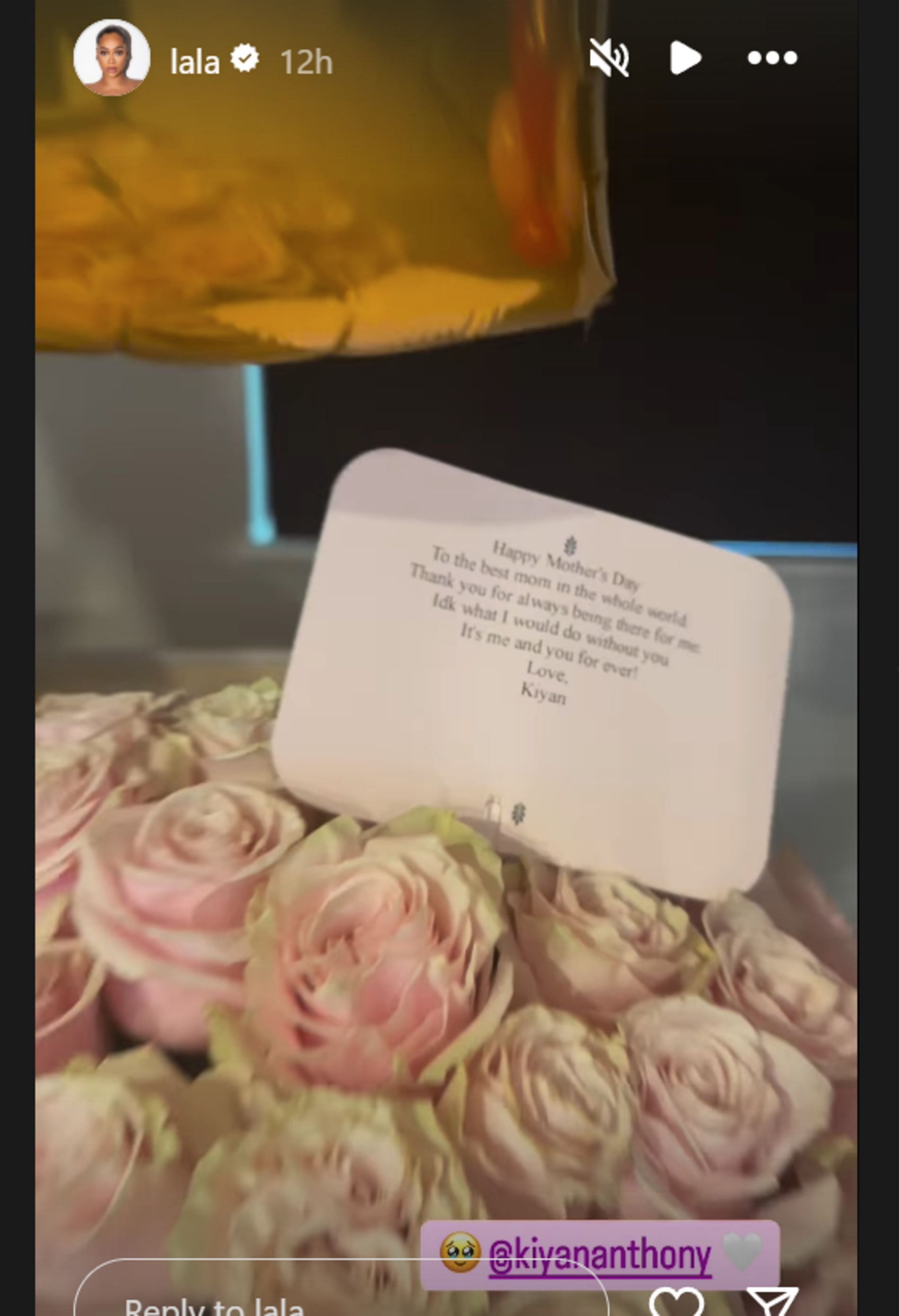 La La Anthony proudly showing off son Kiyan Anthony's Mother's Day Gift for her (Source: Instagram/ lala)